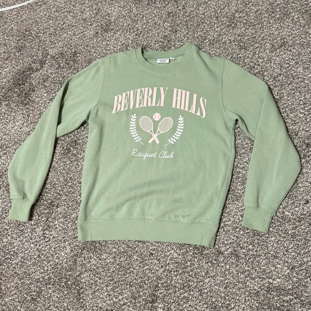 Mighty Fine Green Crewneck Sweater with Collegiate Design